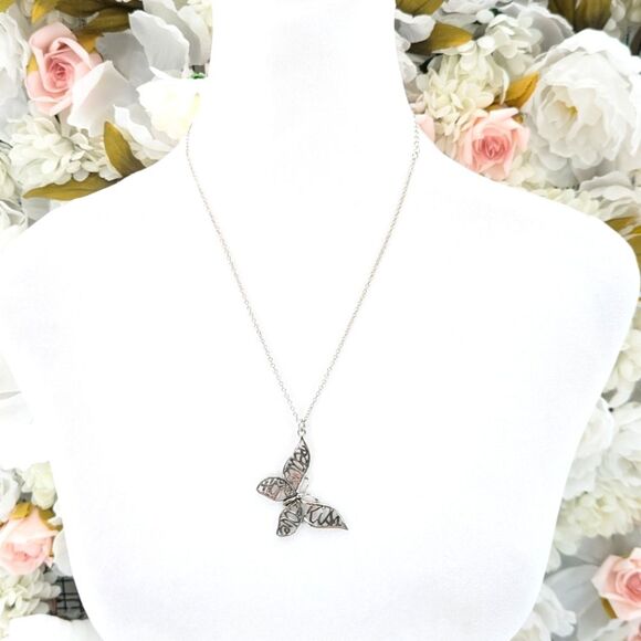 Cookie Lee Silver Tone Words Cut Out Butterfly Pendant Necklace - Picture 1 of 5